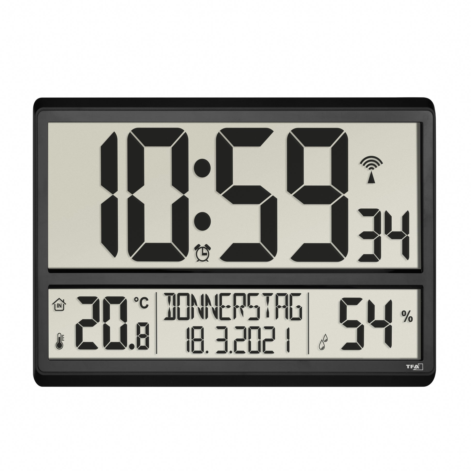 TFA-Dostmann TFA Dostmann Wanduhr – Digital, Funk, 36 × 23,5 × 2,8 cm, Schwarz, Kunststoff