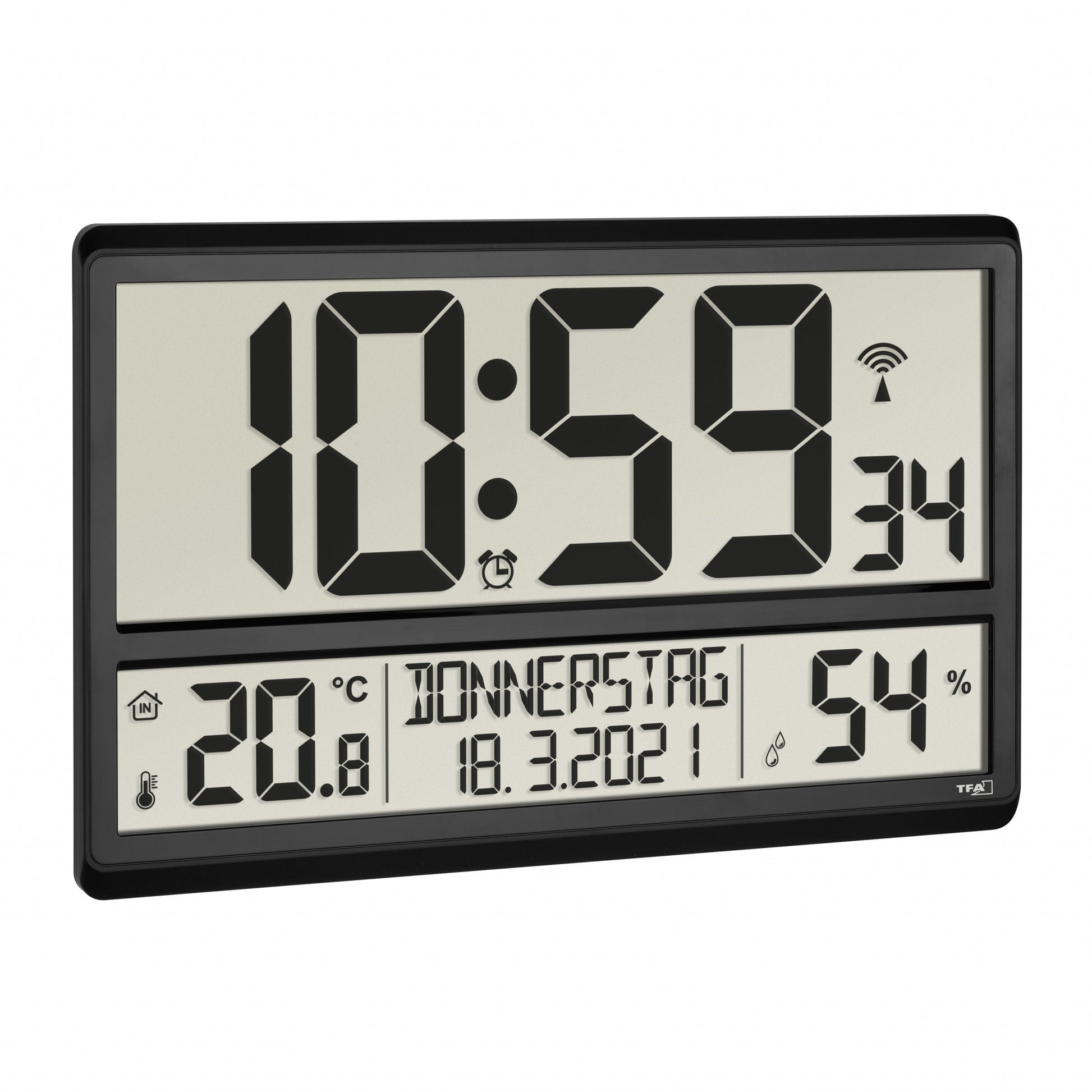TFA-Dostmann TFA Dostmann Wanduhr – Digital, Funk, 36 × 23,5 × 2,8 cm, Schwarz, Kunststoff