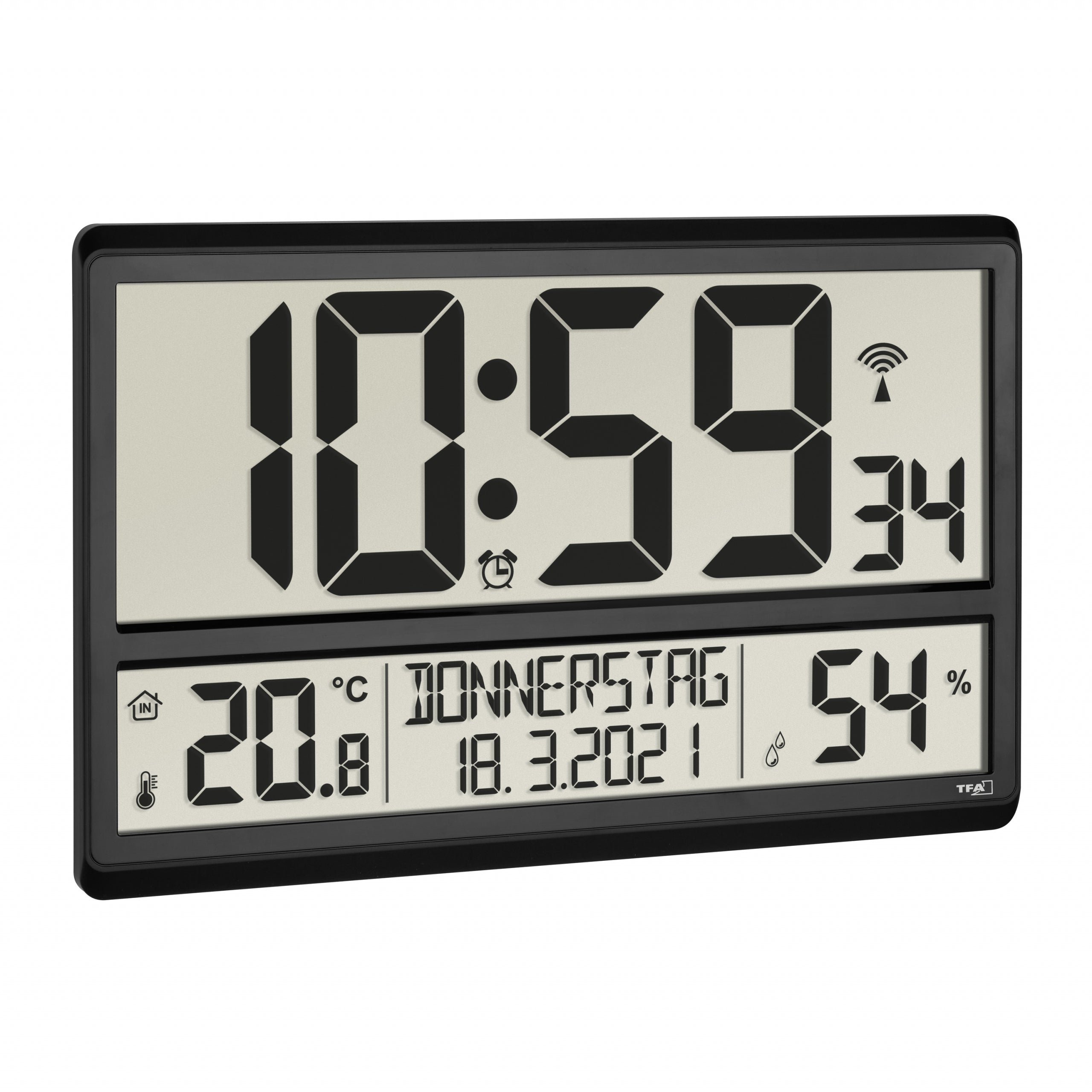 TFA-Dostmann TFA Dostmann Wanduhr – Digital, Funk, 36 × 23,5 × 2,8 cm, Schwarz, Kunststoff