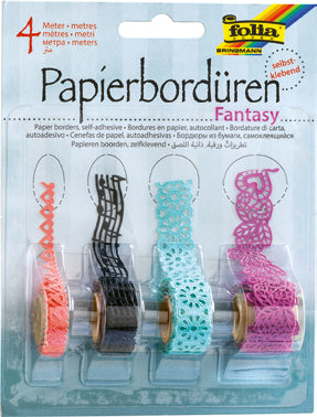 Folia Papierbordüren – verschiedene Breiten × 1 m – mehrfarbig – 4 Rollen