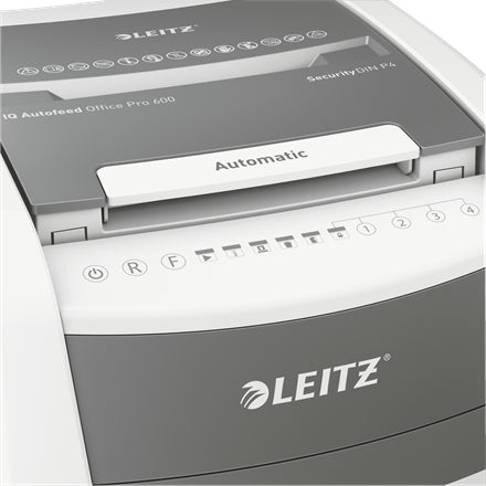 Leitz Aktenvernichter mit Autofeed 600 Blatt, DIN P-4, Partikelschnitt 4 × 36 mm, 15 Blatt, 110 l