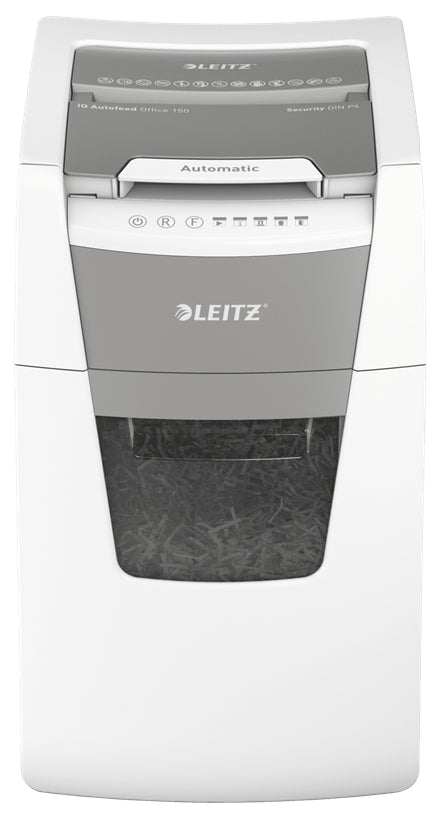 Leitz IQ AutoFeed 150 – Aktenvernichter mit Autofeed 150 Blatt, DIN P-4, Partikelschnitt 4 × 30 mm, 44 l