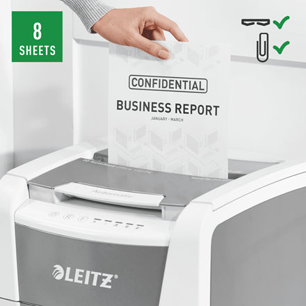Leitz IQ AutoFeed 150 – Aktenvernichter mit Autofeed 150 Blatt, DIN P-4, Partikelschnitt 4 × 30 mm, 44 l
