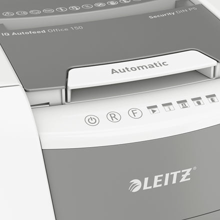 Leitz IQ AutoFeed OfficePro – Aktenvernichter mit Autofeed 150 Blatt, DIN P-5, Mikroschnitt 2 × 15 mm, 44 l