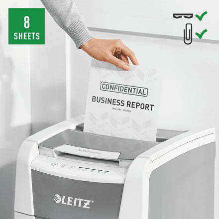 Leitz Aktenvernichter mit Autofeed 100 Blatt, DIN P-4, Partikelschnitt 4 × 30 mm, 8 Blatt, 34 l