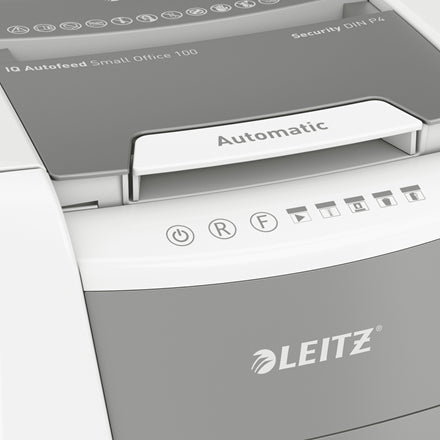 Leitz Aktenvernichter mit Autofeed 100 Blatt, DIN P-4, Partikelschnitt 4 × 30 mm, 8 Blatt, 34 l