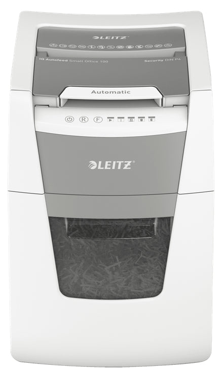 Leitz Aktenvernichter mit Autofeed 100 Blatt, DIN P-4, Partikelschnitt 4 × 30 mm, 8 Blatt, 34 l
