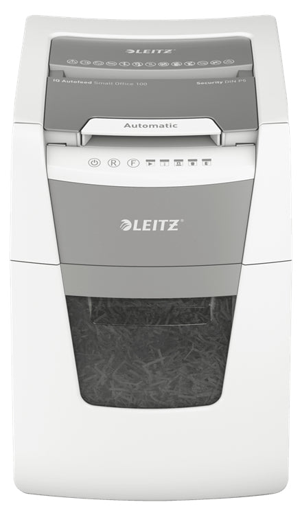 Leitz IQ AutoFeed OfficePro 100 – Aktenvernichter mit Autofeed 100 Blatt, DIN P-5, Mikroschnitt 2 × 15 mm, 34