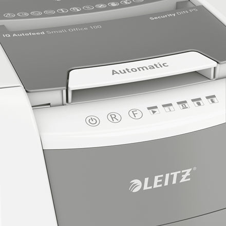 Leitz IQ AutoFeed OfficePro 100 – Aktenvernichter mit Autofeed 100 Blatt, DIN P-5, Mikroschnitt 2 × 15 mm, 34