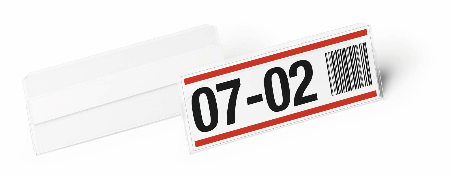 Durable Kennzeichnungstaschen – 100 × 38 mm, transparent, selbstklebend, 10er-Pack