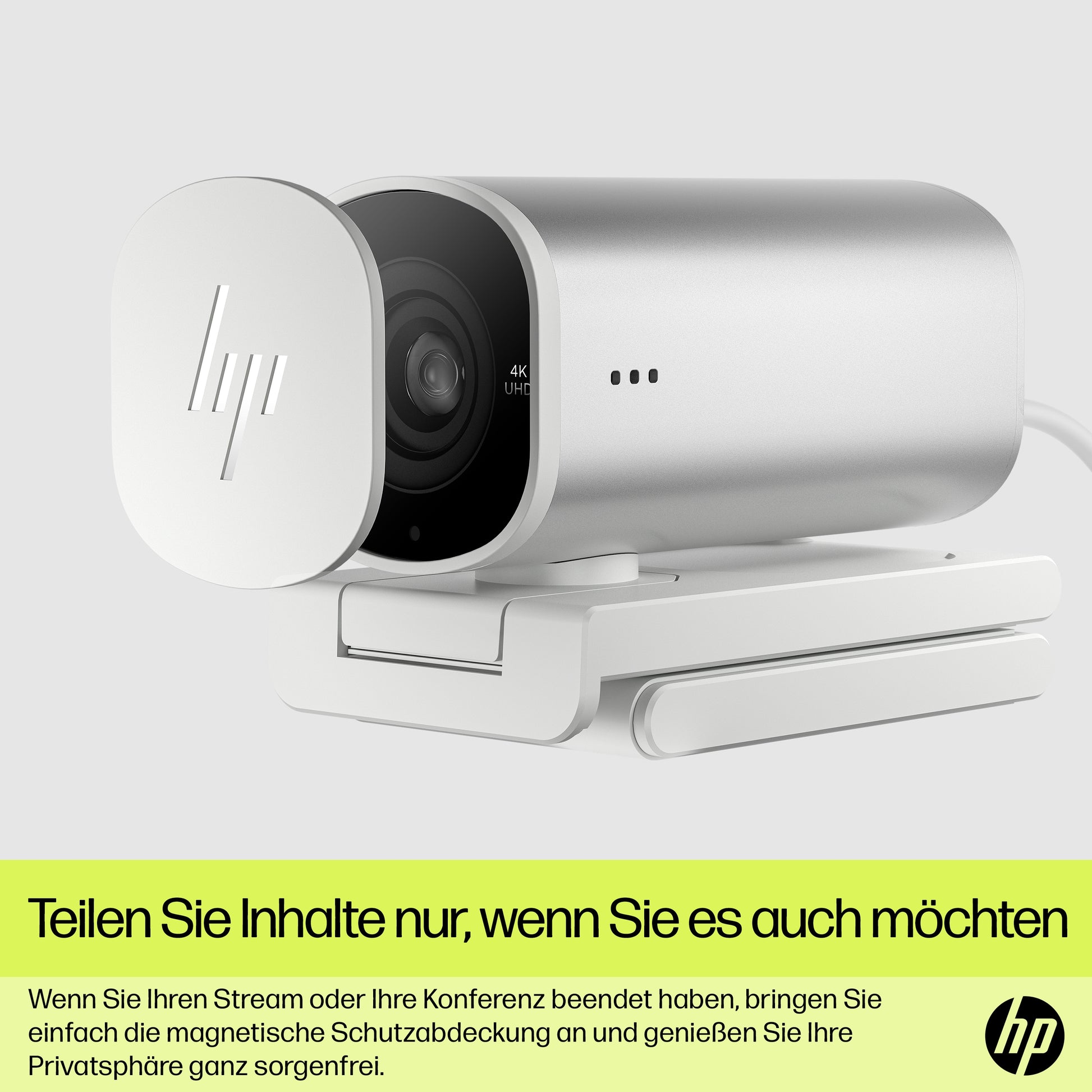 HP 960 – Webcam – 4K, bis 30 fps, USB‑A, Autofokus, 5× digitaler Zoom, Stereo-Mikrofon, Silber