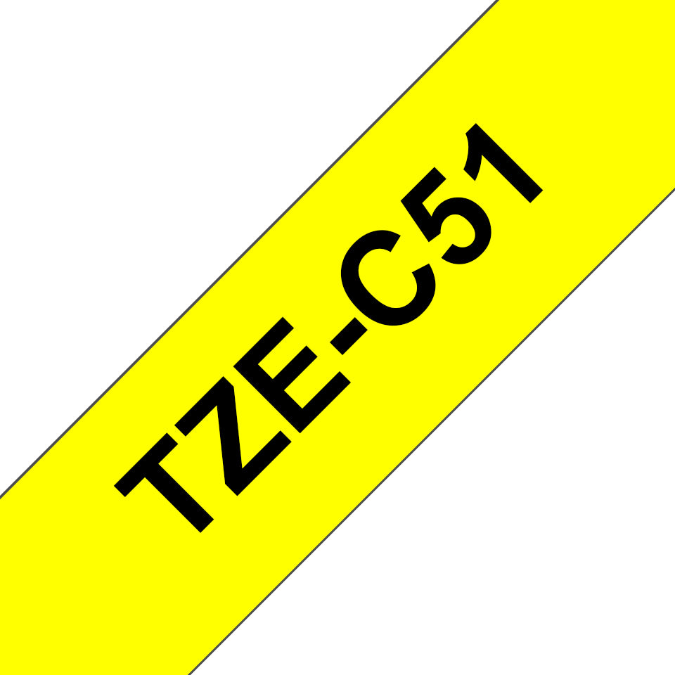 Brother TZe-C51 fluoreszierendes Schriftband – Schwarz auf fluoreszierend Gelb – 28 mm × 5 m – für Brother P‑t