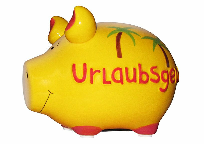 G. Wurm Sparbüchse Urlaub – Keramik, Senfgelb, 3-teilig – 12,5 × 9 × 9 cm