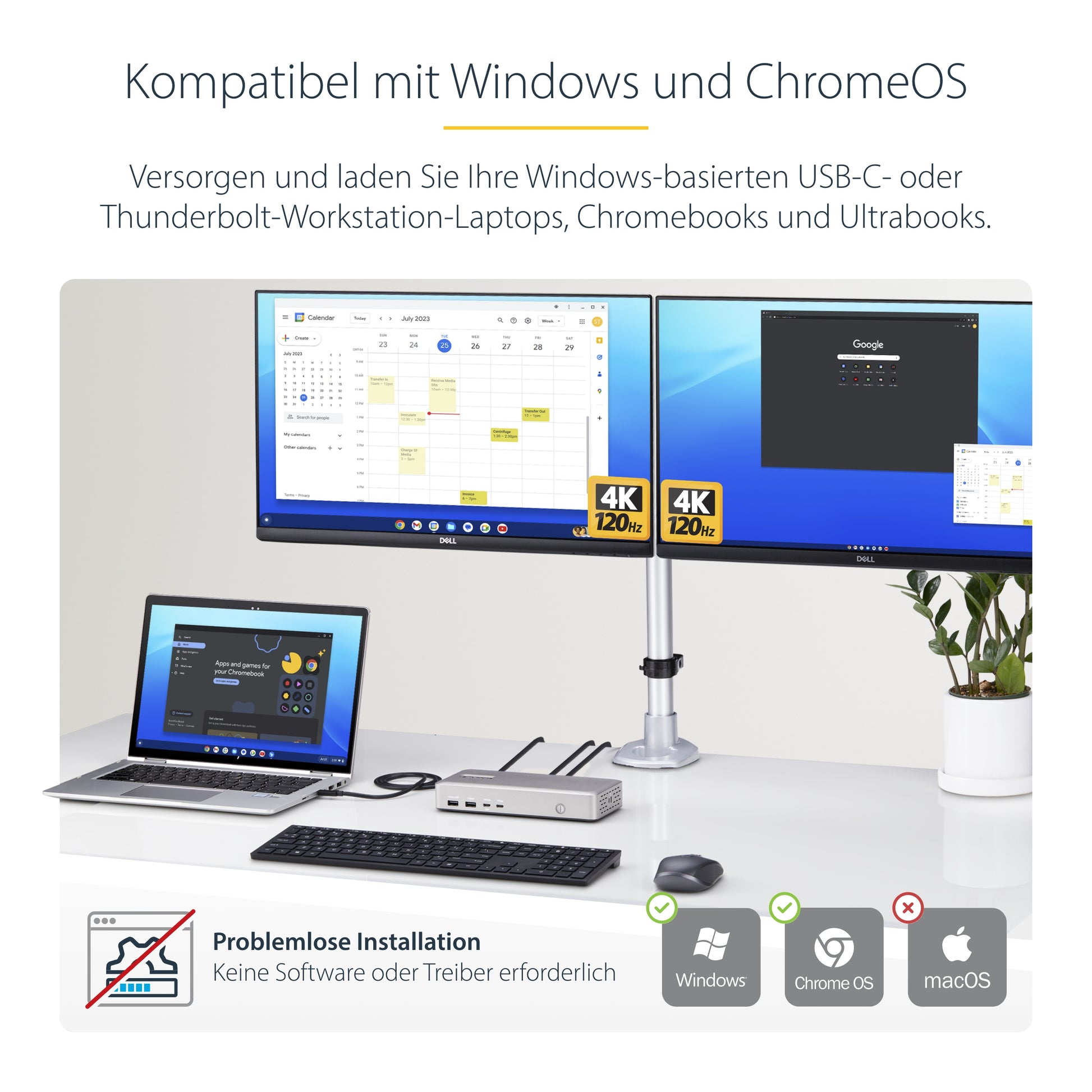 StarTech.com Dockingstation – USB4, 2× HDMI, 3× USB-A, 2× USB-C, 100 W PD, 2,5GbE, für Windows/ChromeOS