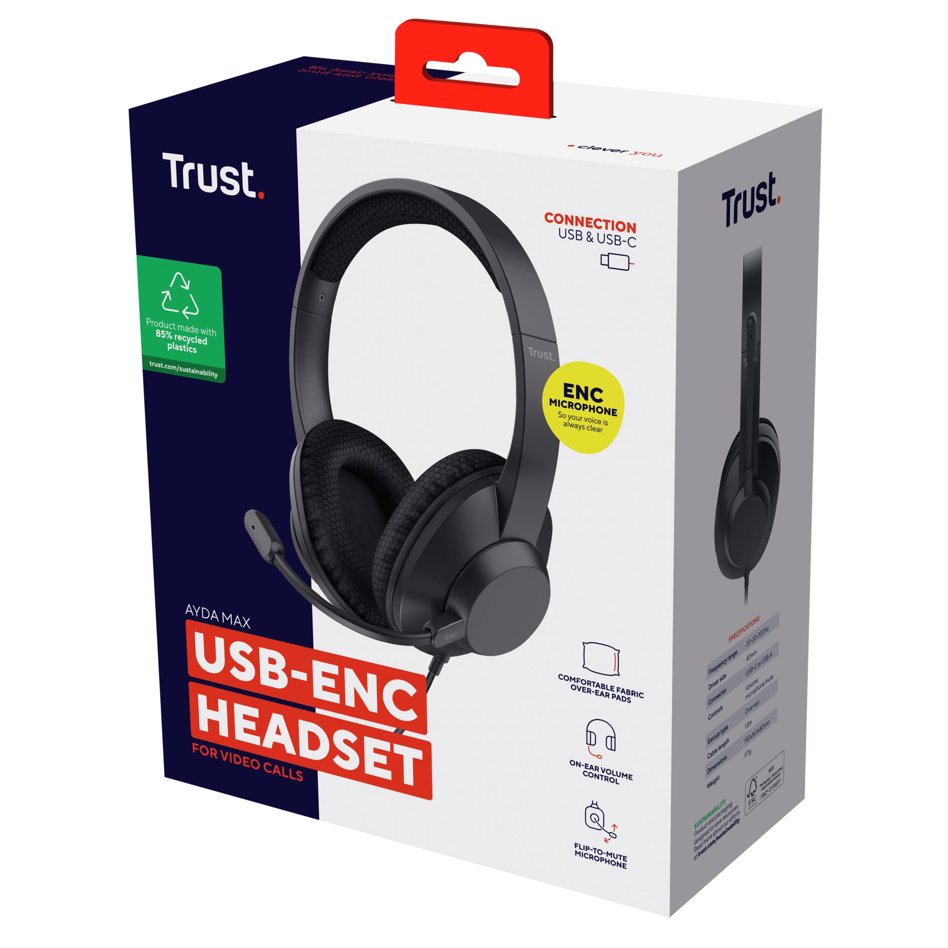 Trust Ayda Max – Duo Headset Over-Ear – USB-C, ENC Mikrofon – Schwarz