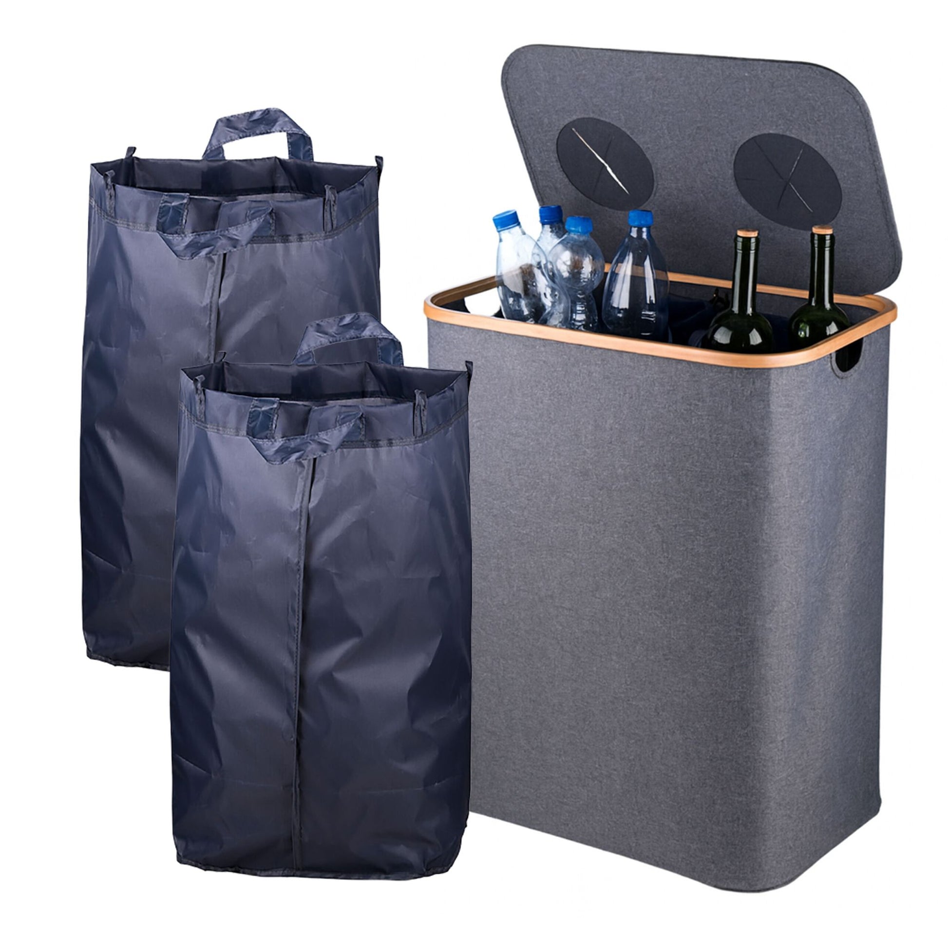 Relaxdays Recyclingbox – 170 l – Glasfasergewebe, rechteckig – grau – 2-fach, für PET & Glas