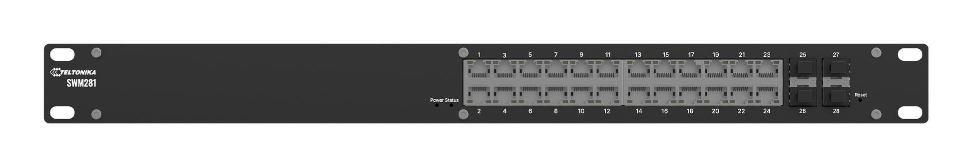Teltonika SWM281 – Managed Switch – 24×GbE, 4×SFP, L2+, 19" Rack