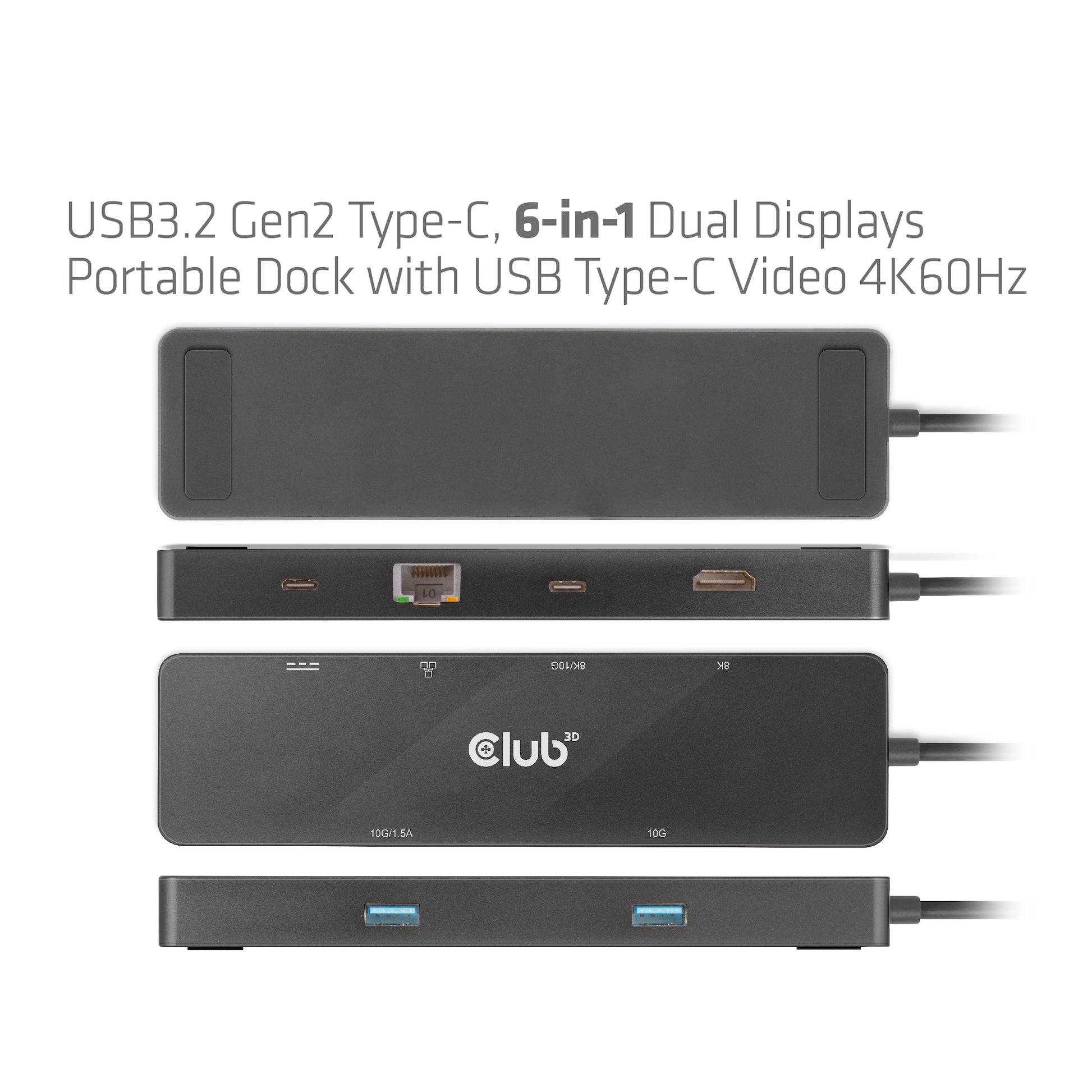 CLUB3D Club 3D Dockingstation – USB-C, 1× DP, 1× HDMI, 2× USB-A, 100 W PD, GbE, für Universal