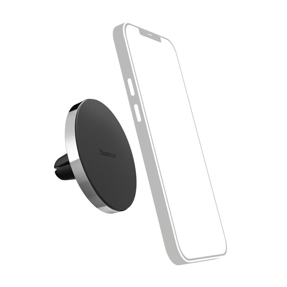 Hama MagLock – Auto-Halterung – Lüftungsschlitz, magnetisch – für iPhone 12–15 – Schwarz/Silber