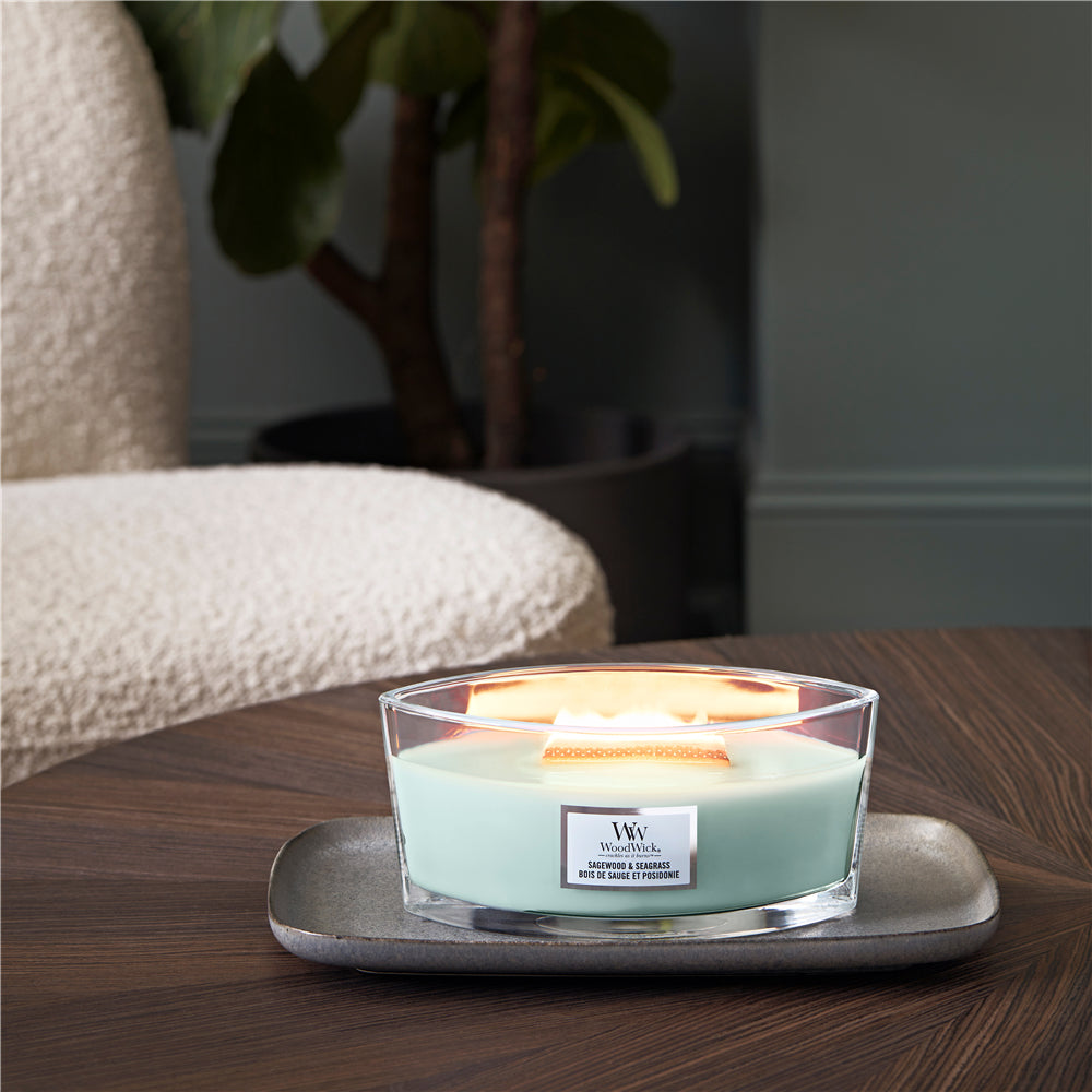 WoodWick Duftkerze – Sagewood & Seagrass – Ø 19,1 × 9,2 cm