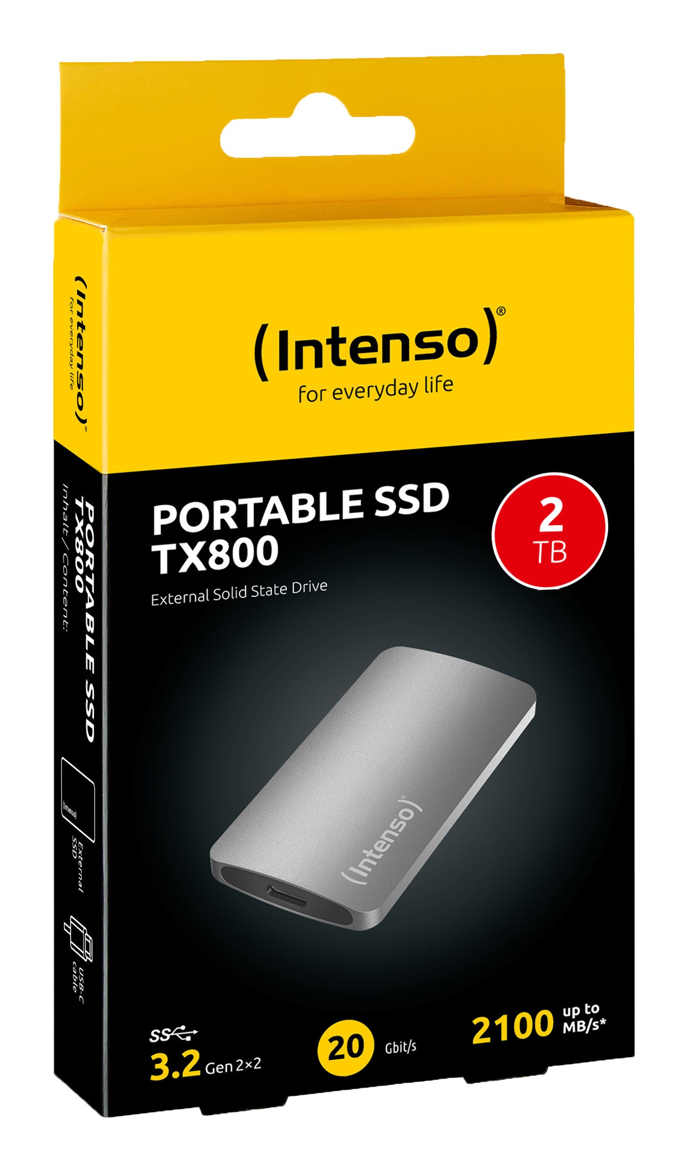 Intenso TX800 – 2 TB externe SSD, USB 3.2 Gen 2x2 (20 Gbit/s), USB-C, 72×40×9 mm, Anthrazit