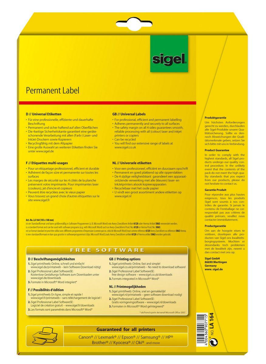 Sigel Schuletiketten – 105 × 148 mm, 100 Stk, 25 Bogen, Papier, permanent haftend