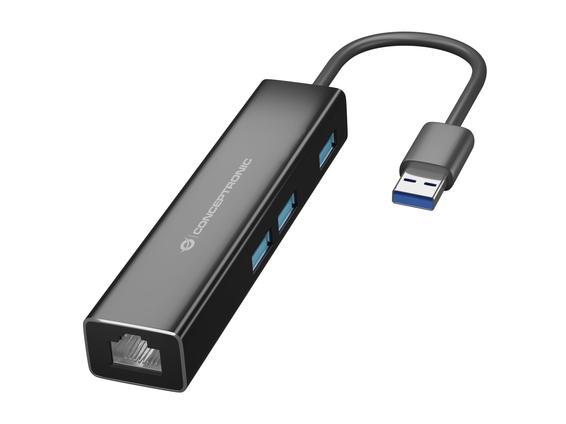 Conceptronic DONN07BA USB-Hub – USB-A, 3× USB-A, GbE, für Windows/Mac/Android