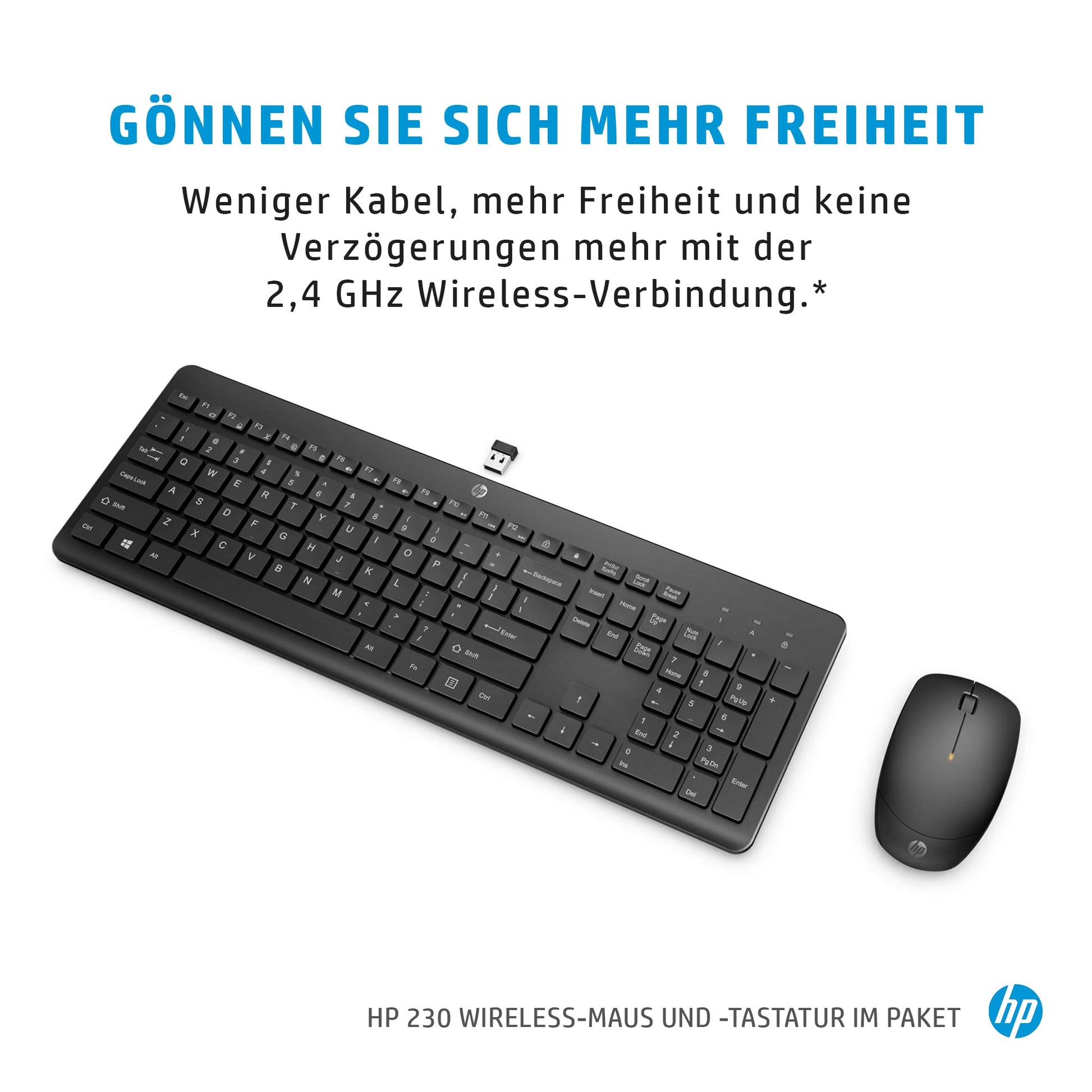 HP Tastatur-Maus-Set – Membran – 2,4 GHz – QWERTY – Schwarz