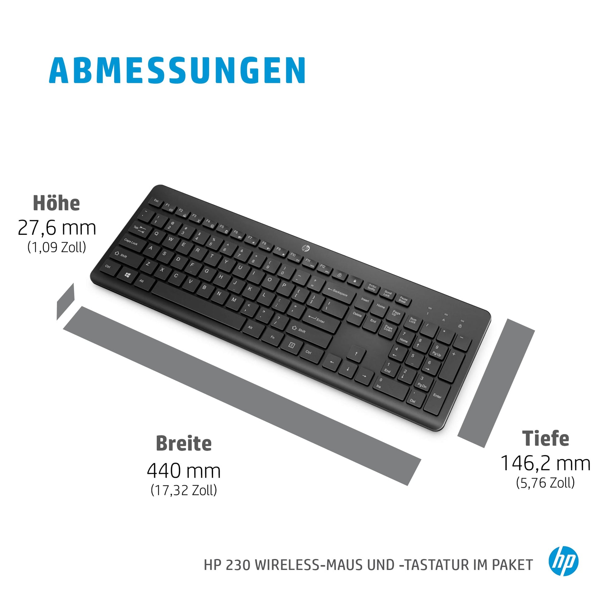 HP Tastatur-Maus-Set – Membran – 2,4 GHz – QWERTY – Schwarz