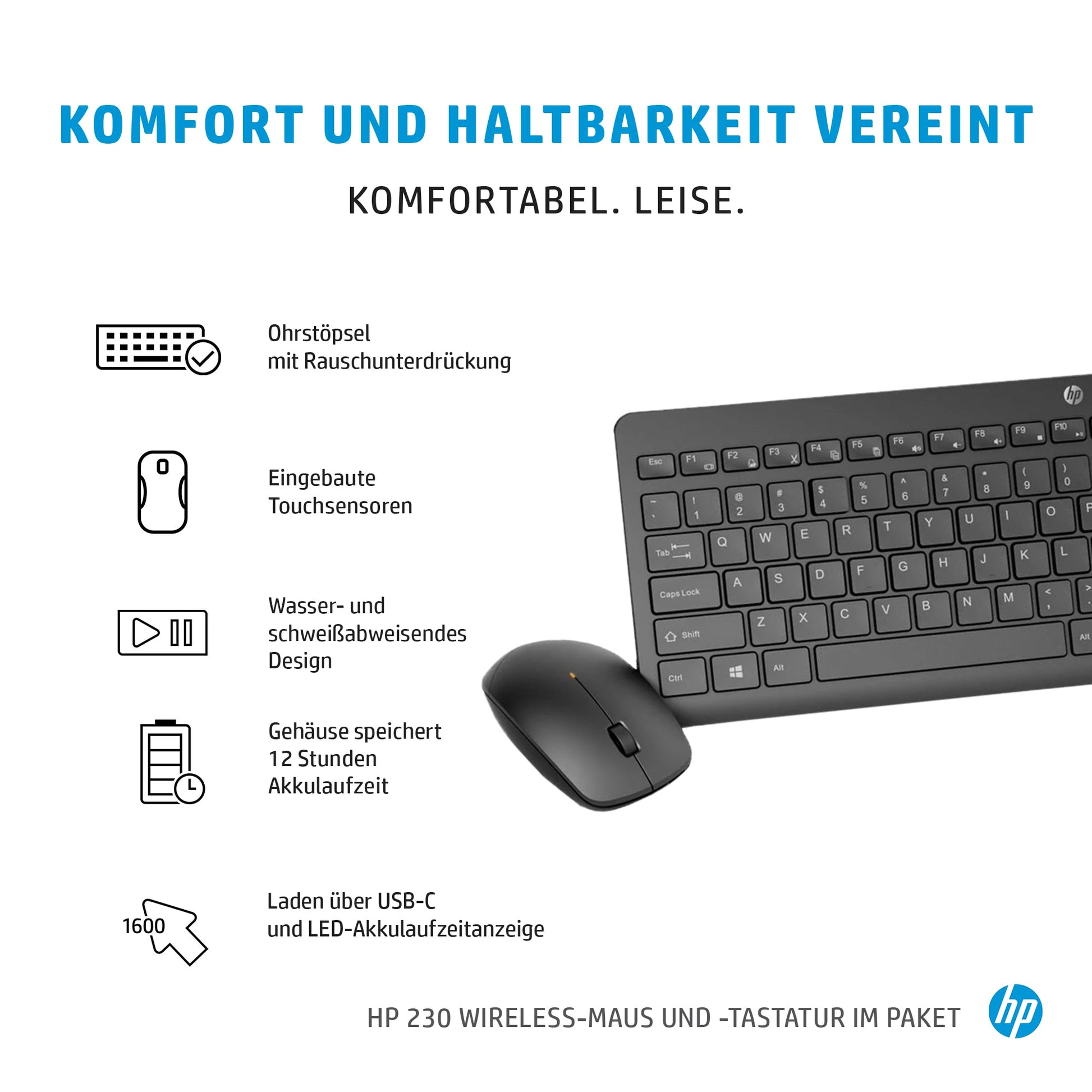 HP Tastatur-Maus-Set – Membran – 2,4 GHz – QWERTY – Schwarz