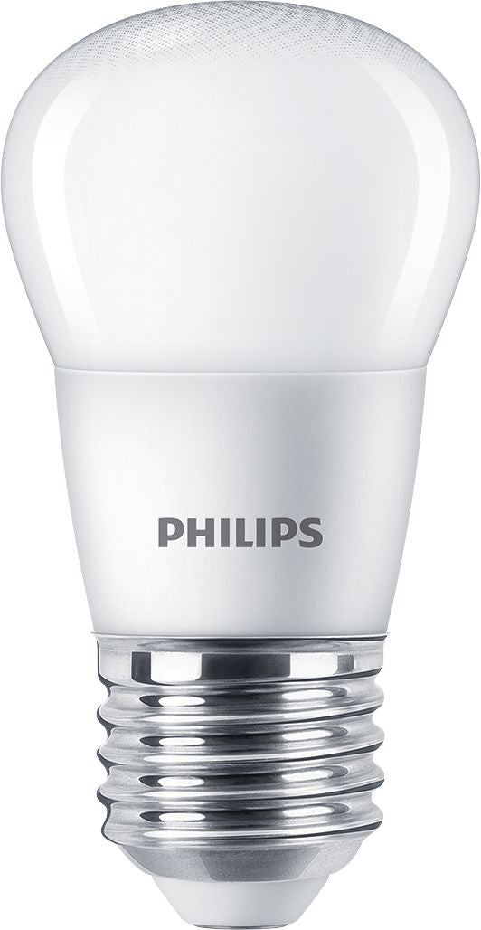 Philips LED-Leuchtmittel E27 P45 – Warmweiss 2700 K, 470 lm, 5 W – IP44 – 1 Stk. – Weiss, gefrostet