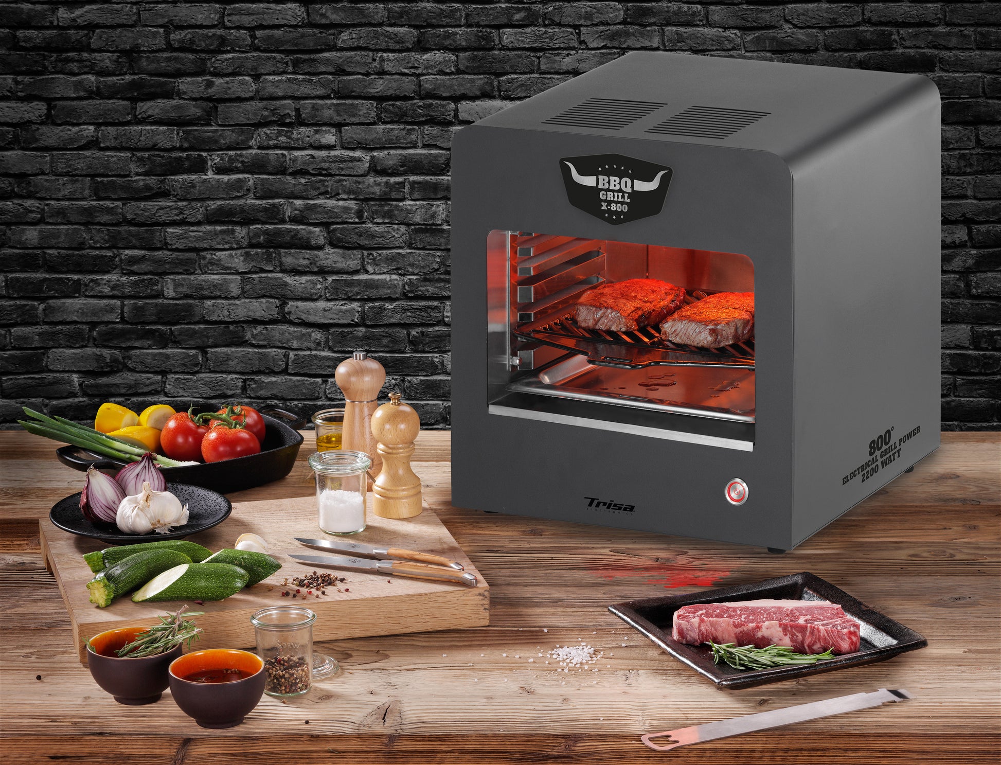 Trisa Oberhitzegrill X-800 – 800 °C, 2400 W, 1 Brenner, Metall – Anthrazit/Schwarz