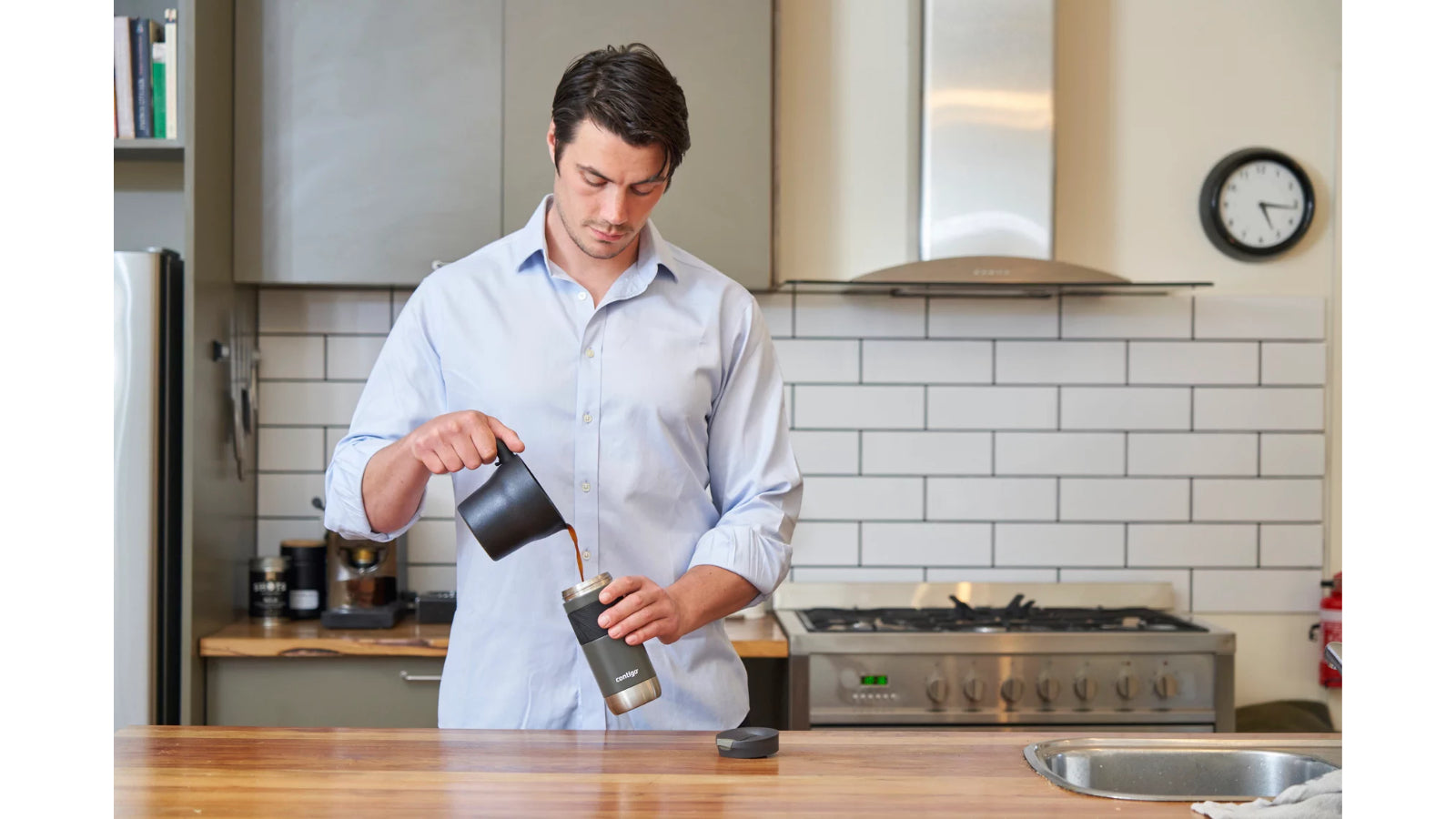 CONTIGO Byron 2.0 Thermobecher 470 ml – doppelwandig 6 h heiss/12 h kalt, Snapseal, Schwarz/Grau