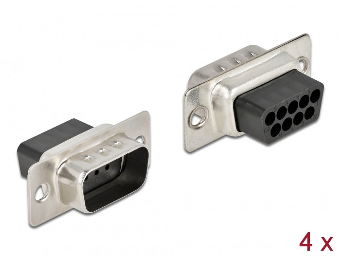 DeLOCK D-Sub 9-poliger Crimp-Stecker (DB9) – 4 Stück, Metall, gerade, männlich, 30,8 × 17,5 × 12,5 mm