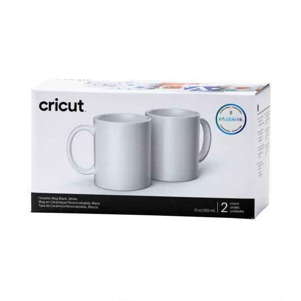 Cricut Tasse – 0,35 l, Keramik, weiss, sublimationsfähig, für Cricut Tassenpresse, 2 Stück