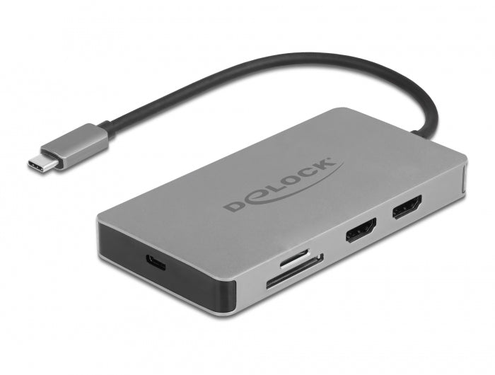 DeLOCK Dockingstation – USB-C, 2× DP, 2× HDMI, 2× USB-A, 85 W PD, GbE, SD/microSD, für Windows/Mac/Linux
