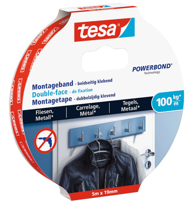 TESA Powerbond Montageband – 19 mm × 5 m, weiss, für den Innenbereich
