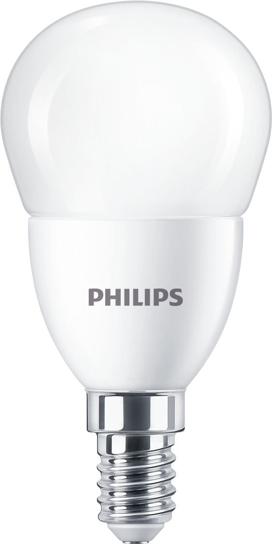 Philips Leuchtmittel E14 Globus – Warmweiss 2700 K, 806 lm, 7 W – IP44 – 1 Stk. – Weiss