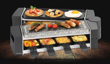 Trisa Raclette-Grill Vario Fun – 8 Personen, 1500 W, 8 Pfännchen, Antihaftbeschichtet – Schwarz/Grau