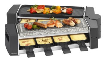 Trisa Raclette-Grill Vario Fun – 8 Personen, 1500 W, 8 Pfännchen, Antihaftbeschichtet – Schwarz/Grau
