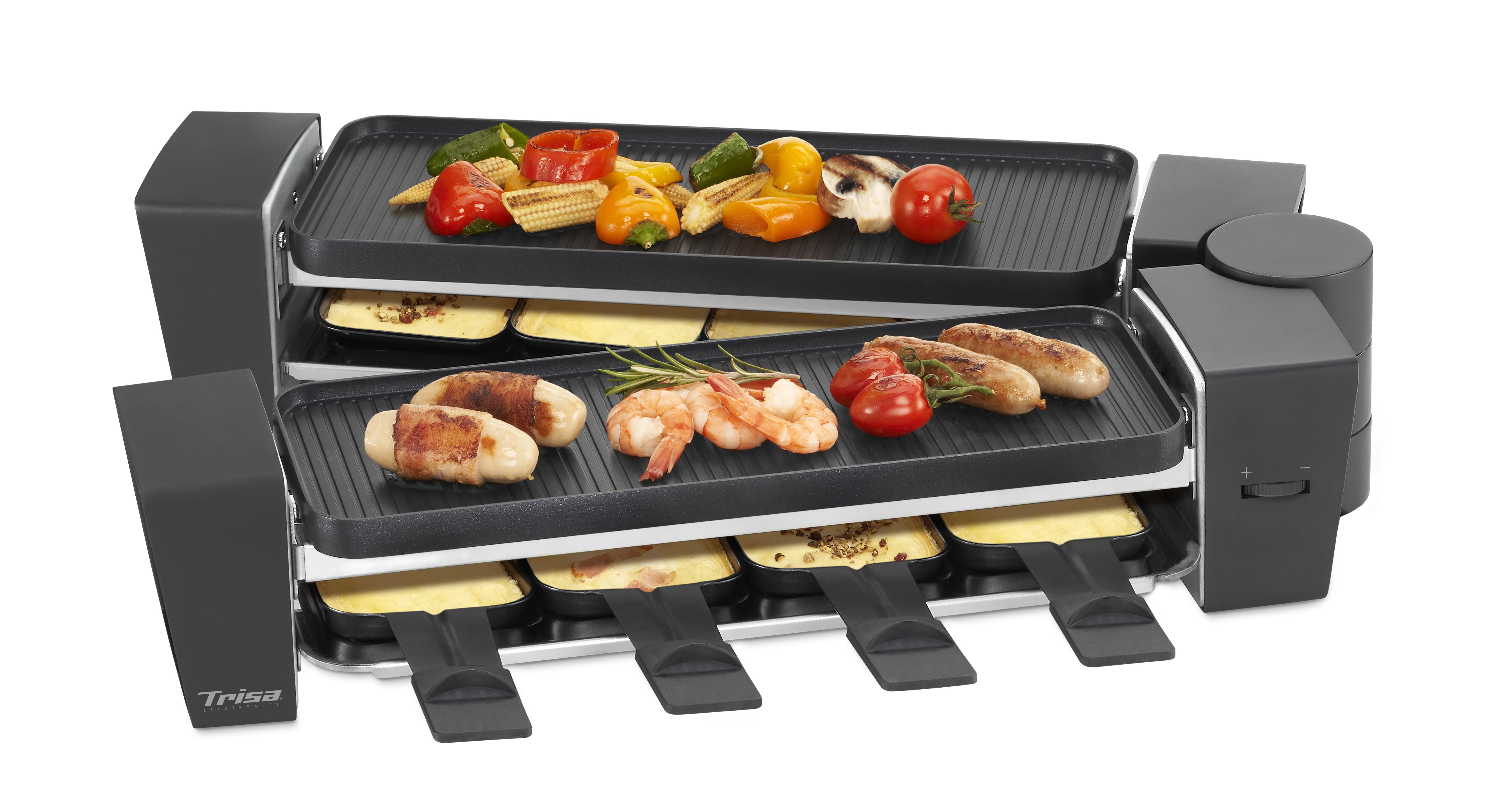 Trisa Raclette & Brunch – 8 Personen, 1200 W, Teflonbeschichtet, 8 Pfännchen – schwarz