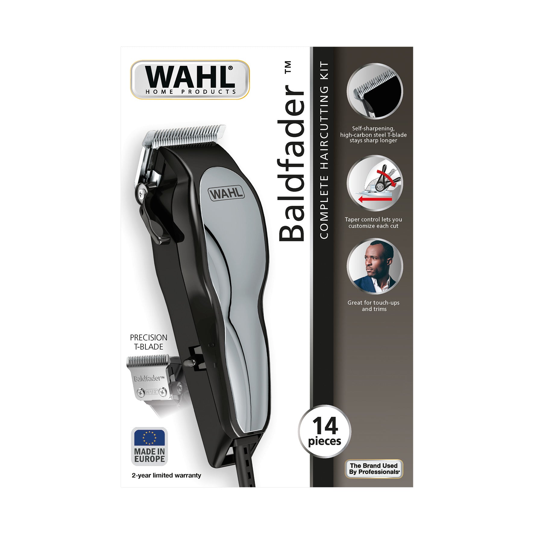 Wahl Haarschneider Baldfader – Netzbetrieb, Präzisionstrimmer – Schnittbreite 4,5 cm – Schwarz – Karbonstahl
