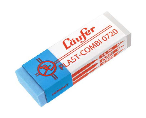 Laufer Radierer – für Kugel- und Faserschreiber – 65 × 12 × 21 mm – Kunststoff – transparent, blau