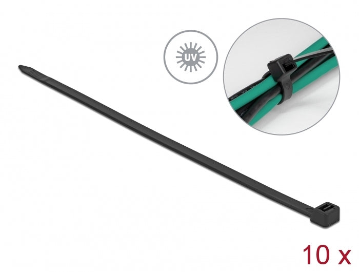 DeLOCK Kabelbinder mit paralleler Einführung, 9 mm × 0,61 m, schwarz, 10 Stück