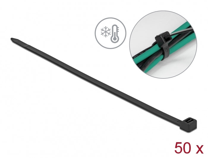 DeLOCK Kabelbinder mit paralleler Einführung, 7,6 mm × 0,38 m, schwarz, 50 Stück