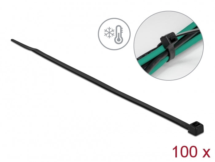 DeLOCK Kabelbinder 200×4,8 mm, 100er-Pack, kälteresistent – schwarz