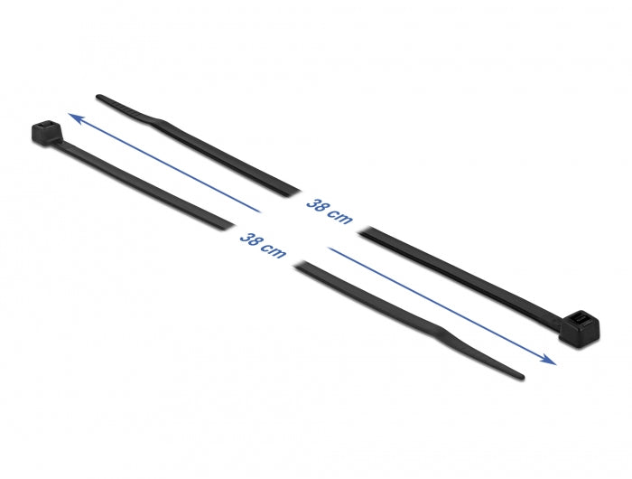 DeLOCK Kabelbinder – 4,8 mm × 0,38 m, Polyamid, Schwarz, mit paralleler Einführung, 100er-Pack