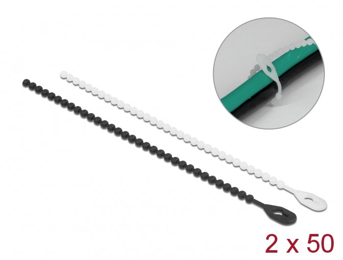 DeLOCK Kabelbinder 120×3,6 mm, 100er-Pack, wiederverwendbar – schwarz/weiss