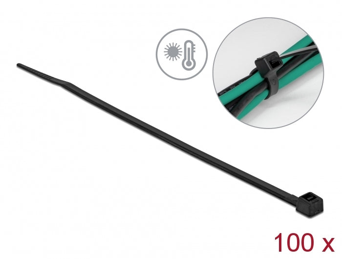 DeLOCK Kabelbinder, 200×3,6 mm, 100er-Pack, hitzebeständig – schwarz