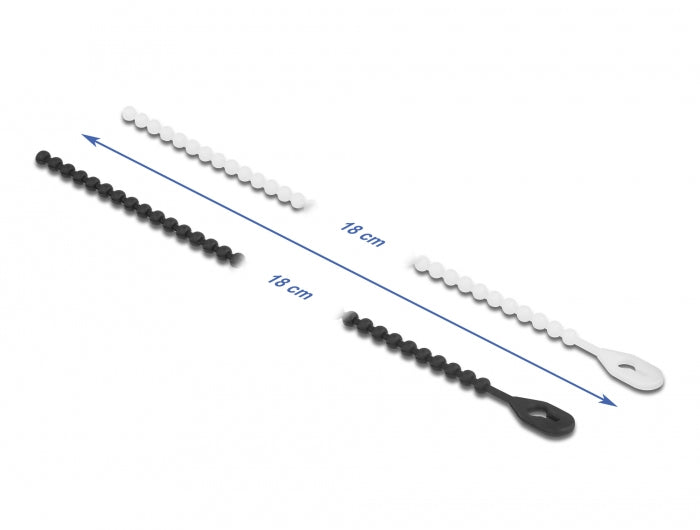 DeLOCK Kabelbinder, wiederverwendbar, mit Perlen, 3,6 mm × 0,18 m, schwarz, weiss, 100 Stück